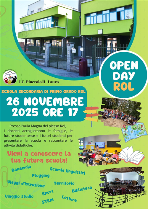 Open Day Scuola Secondaria di Primo Grado Rol – 26 novembre 2025, ore 17